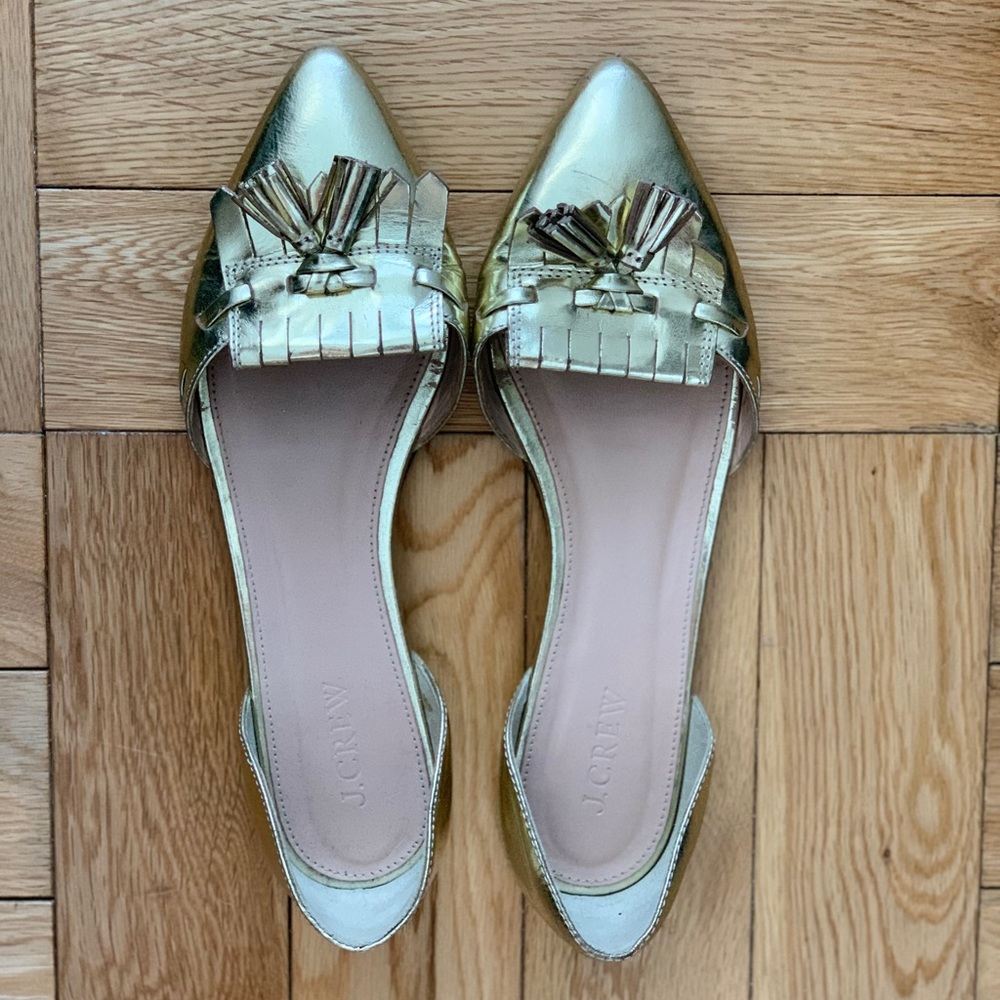 J Crew gold flats, size 7.5